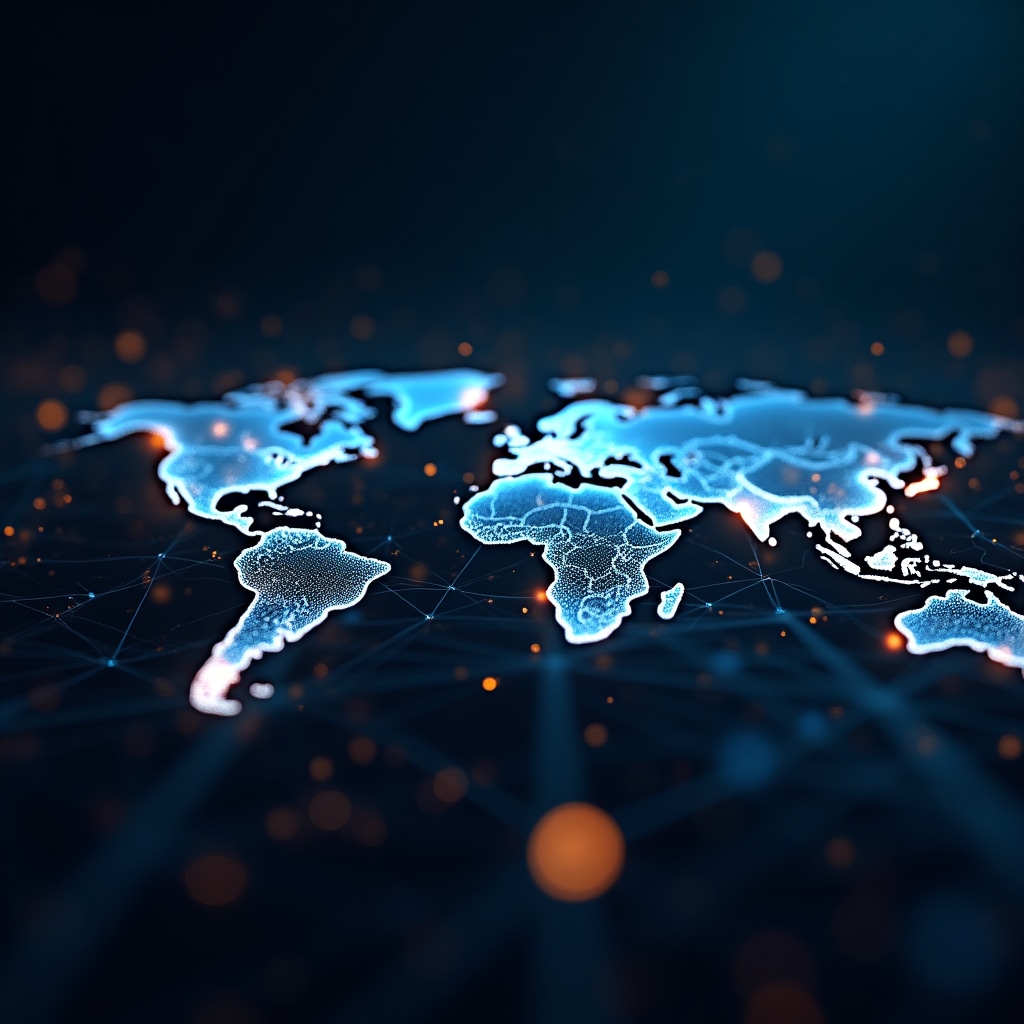 Digital network visualization showing global connectivity and data flow representing internet transformation